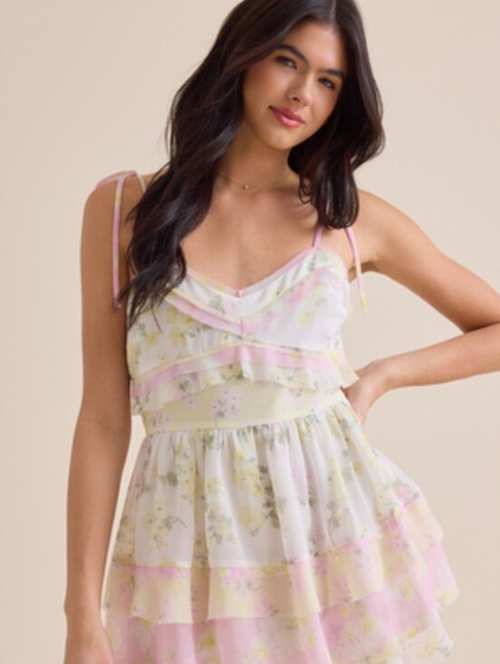 Altar'd State Pants - Altar' State NWT Muria Floral Tiered Romper in Pastel Pink and Cream